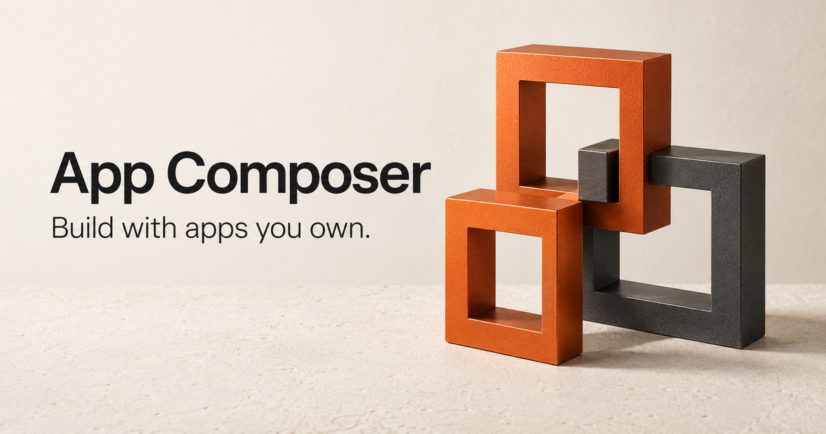 App Composer’s orange and charcoal square frames joined together.